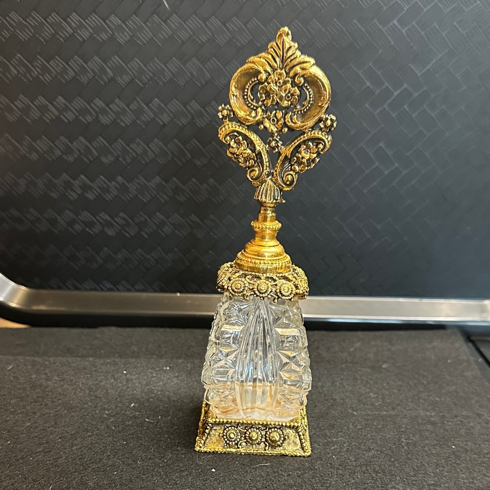Ornate Gold and Clear Glass Perfume Bottle